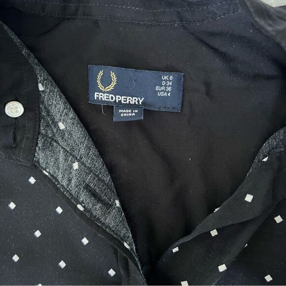 FREDPERRY Ladies Diamond Print Shirt Color Black Size 4 - Picture 6 of 6